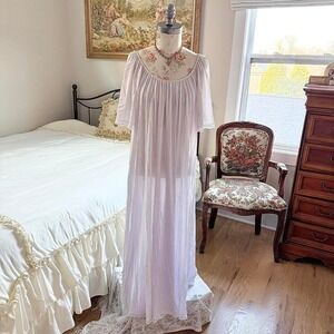 70s maxi slip dress  70s pastel pink Miss Elaine nightgown